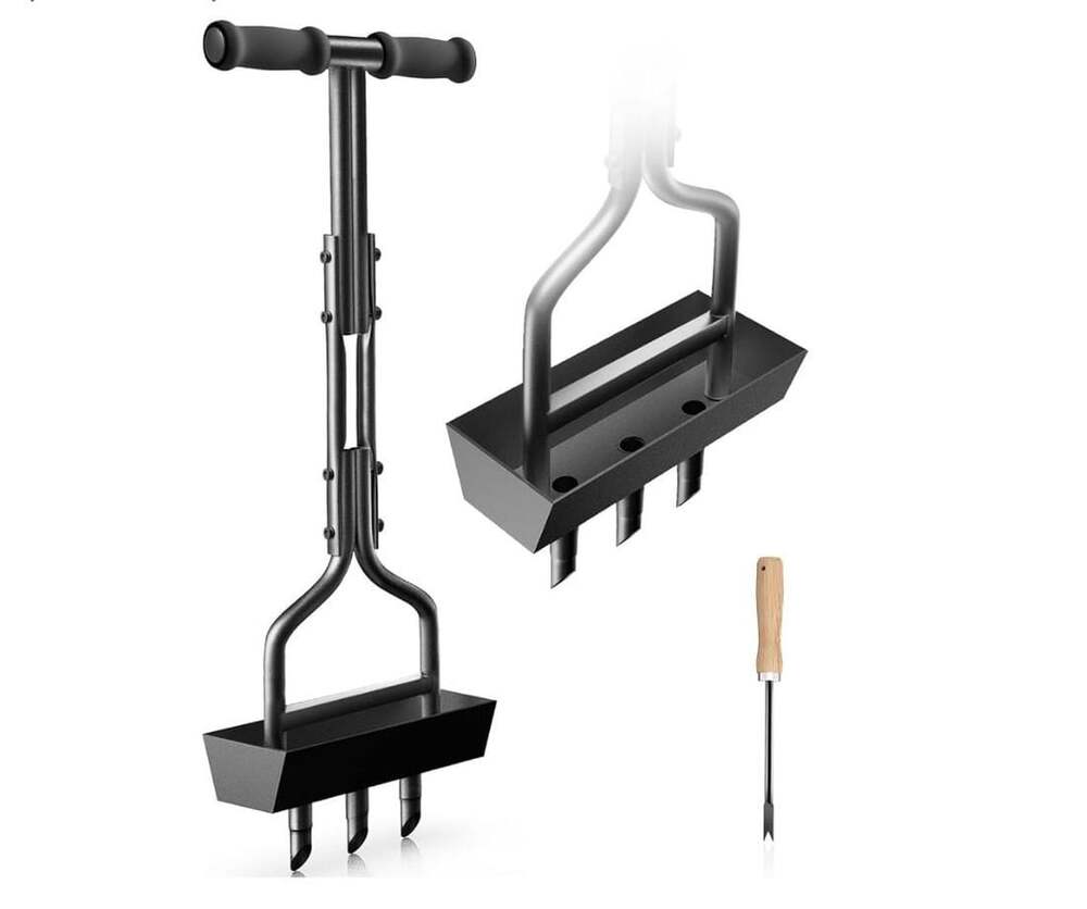 Manual Lawn Aerator Tool With Storage Tray
